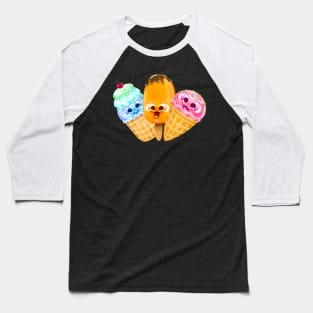 Ice Cream Kawaii Cute Funny Emoji Cones Popsicle Sweet Party Baseball T-Shirt